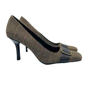 Bandolino Heels Womens Size 9.5 M Brown Flawless Slip On Pumps High Shoes Plaid